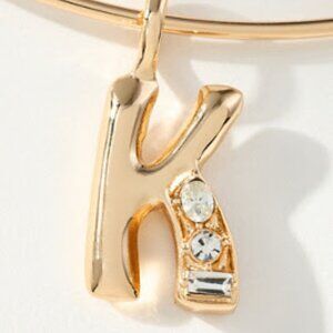 Anthropologie Crystal-Embellished Bubble Letter Monogram Gold Collar Necklace